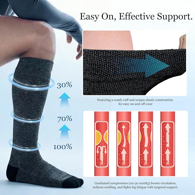 LEVSOX Bamboo Viscose Graduated Compression Socks for Women&Men - Cushioned Knee-High 15-20mmHg Support Socks - Image 3