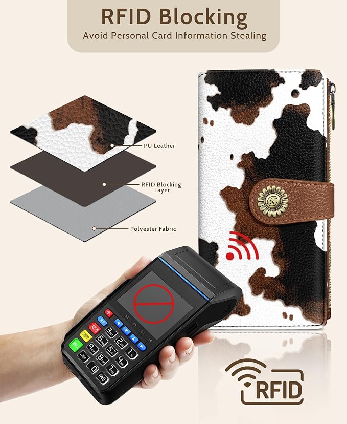 GIANCOMICS Cow Print Womens Wallet RFID Blocking, Credit Card Holder Bifold | Billfold, Cute Cash Purse, Travel Zipper Coin Pocket, Compact Clutch, PU Leather, ID Window, 11 Card Slots, Ladies Gift Woman - Image 4