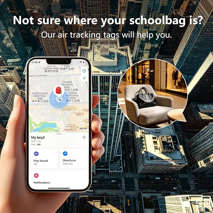 Air Tracker Tags [Apple MFi Certified], Bluetooth Smart Tags Works with Apple Find My (iOS Only),100dB Loud Sound IP67 Key Finder Item Locator, GPS Tracking Device for Wallet Luggage Car Dog Pets - Image 7