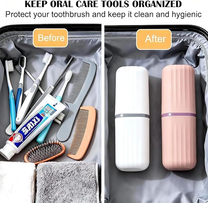 Travel Toothbrush Holders, 2-in-1 Toothbrush Travel Case | Built-in 2 Portable Mouthwash Cup, Toothbrush & Toothpaste Storage Box, For Traveling Camping Business Trip Dorm Bathroom - Image 4