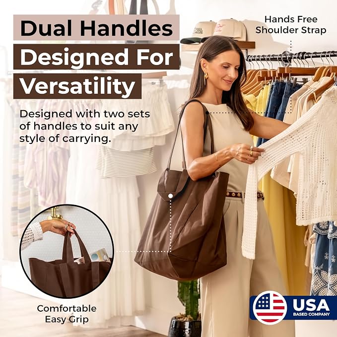 VeraMia Canvas Grocery Bag 3pc XL Set with Real Pockets, Long Shoulder Strap and Short Handle. Heavy Duty, Foldable, Washable - Image 3