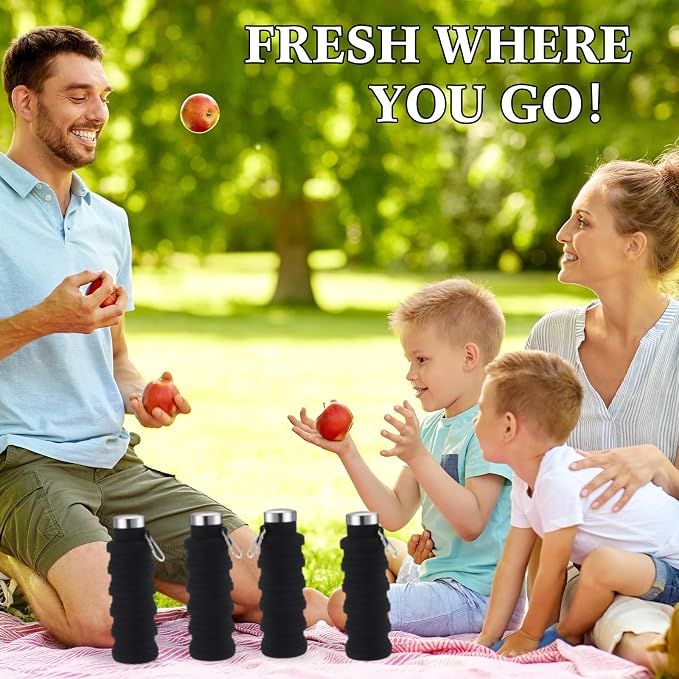 Lallisa 4 Pcs Collapsible Water Bottles 17 oz Reusable Silicone Foldable Travel Water Bottle Portable Leak Proof Sports Water Bottles for Gym Camping Hiking (Black) - Image 6