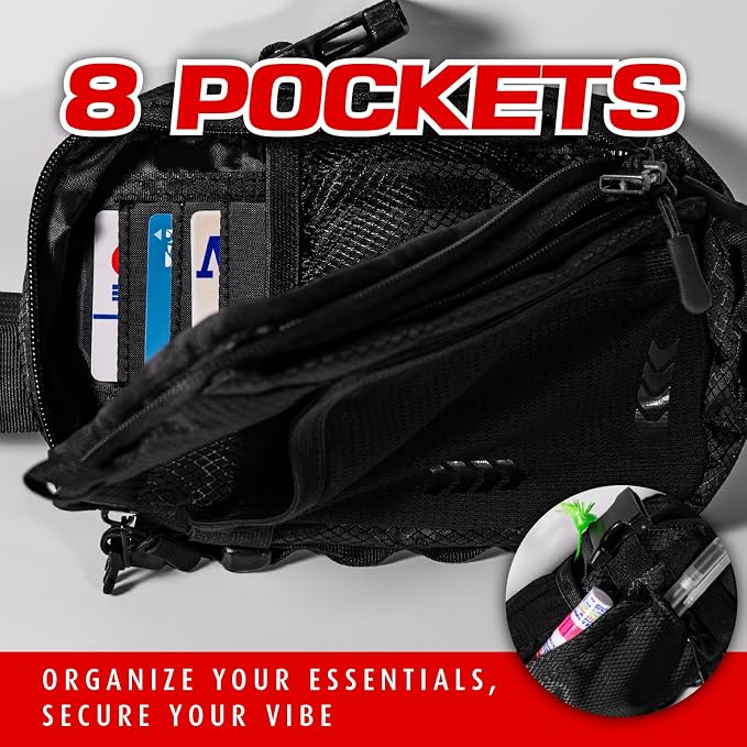 RAVERUNNER® Camo Fanny Pack – Anti Theft Crossbody Bag with 8 Pockets | Rave Fanny Pack, Festival Hip Pack, Anti Slash Sling Bag - Image 3