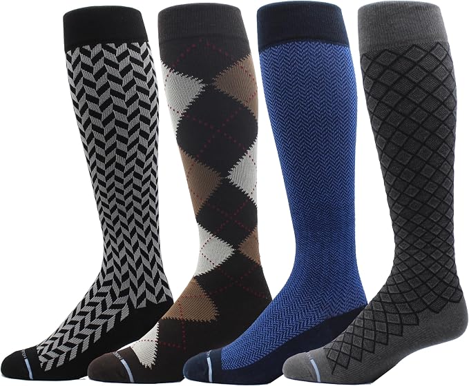 Dr. Motion 4 Pairs Men's Athletic Traveler Graduated Compression Knee High Socks by Dr.+Motion