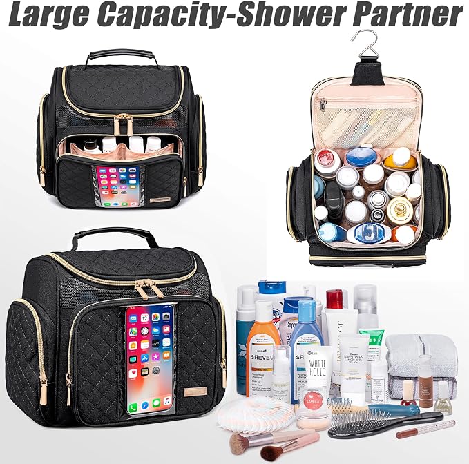 Tealari Large Toiletry Bag for Women Men,Bathroom Bag,Water Resistant Shower Bag,Makeup Bag,Portable Shower Caddy for College Dorm,Hanging Travel Toiletry Bag with Transparent Waterproof Phone Pocket - Image 6
