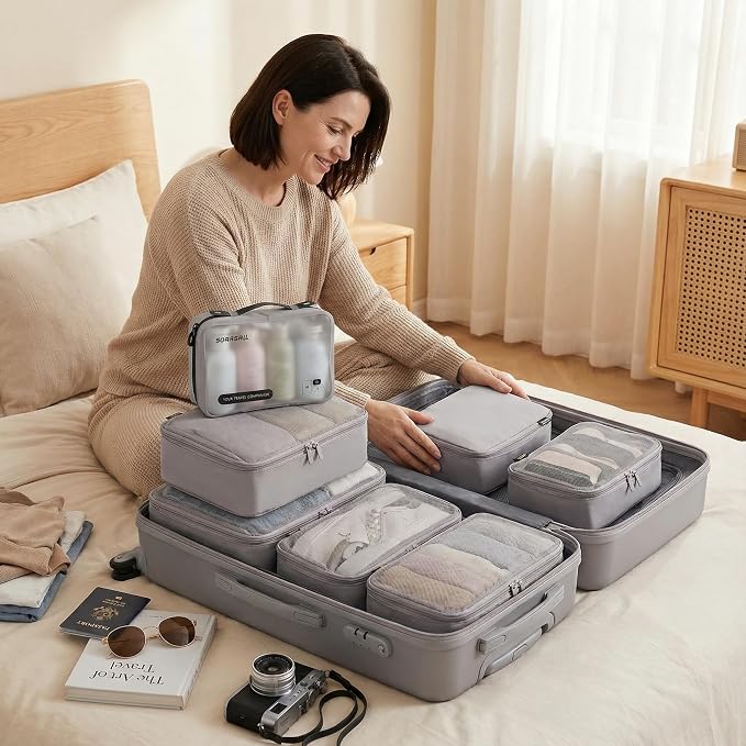 6 Set Compression Packing Cubes for 7–14 Day Travel, Misty Silver | Nylon Oxford Fabric, Full Breathable Mesh, Reinforced Double-Zipper, Small to Large Size Bag, Expandable Packing System - Image 4