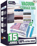 15 Jumbo Vacuum Storage Bags for Bedding, Vacuum Seal Bags for Clothing | Extra Large XL, Airtight Triple Seal, Save 80% Space, Hand Pump, Work with Vacuum, Double Zip, Reusable, Easy to Use by HIBAG