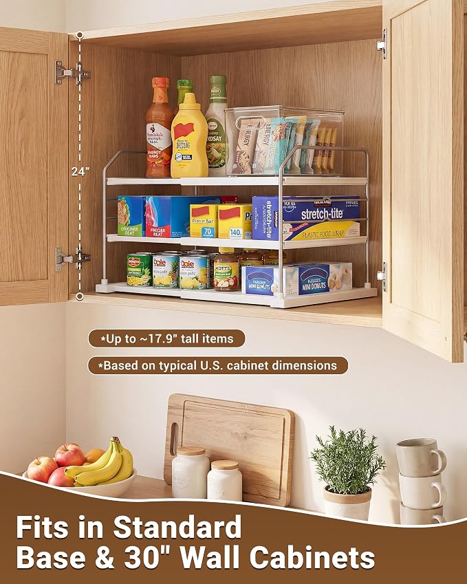 EVERIE Extendable 3-Tier Kitchen Cabinet & Pantry Organizer for Plastic Wrap, Foil & Storage Bags, Adjustable Heavy Duty Shelf Rack for Wrap Boxes, Jars & Snack Boxes (11–16.7 in Wide), Pack of 2 - Image 3
