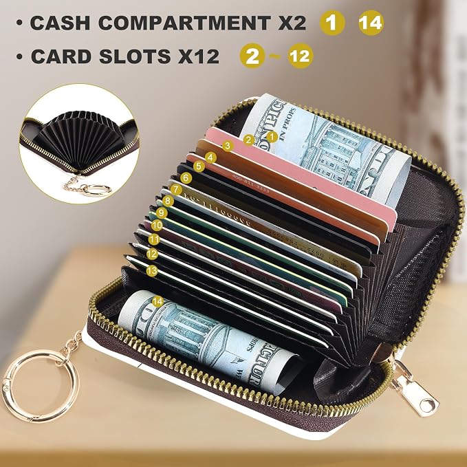 Credit Card Holder for Women,Small Rfid Wallet with Keychain Zipper,Cute PU Leather Card Case Wallet，Accordion Credit Card Wallets Gift,Angry Cat - Image 3