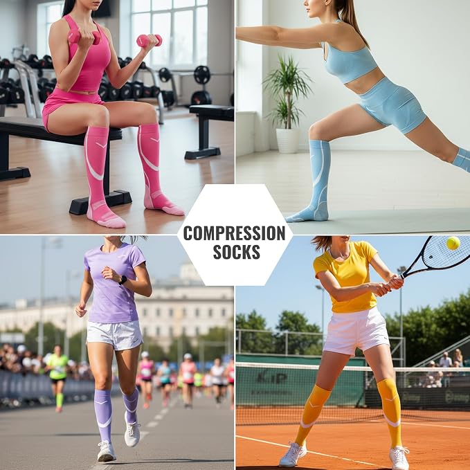 hello momoya Compression Socks for Women Men Circulation Knee High 8 Pairs for Nurses, Running, Travel, Athletic - Image 5
