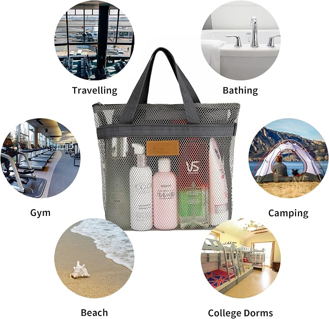 Mesh Shower Caddy Bag Portable Hanging Toiletry and Bath Organizer with Zipper for Travel, Gym, Camping, College Dorms, Beach - Image 8