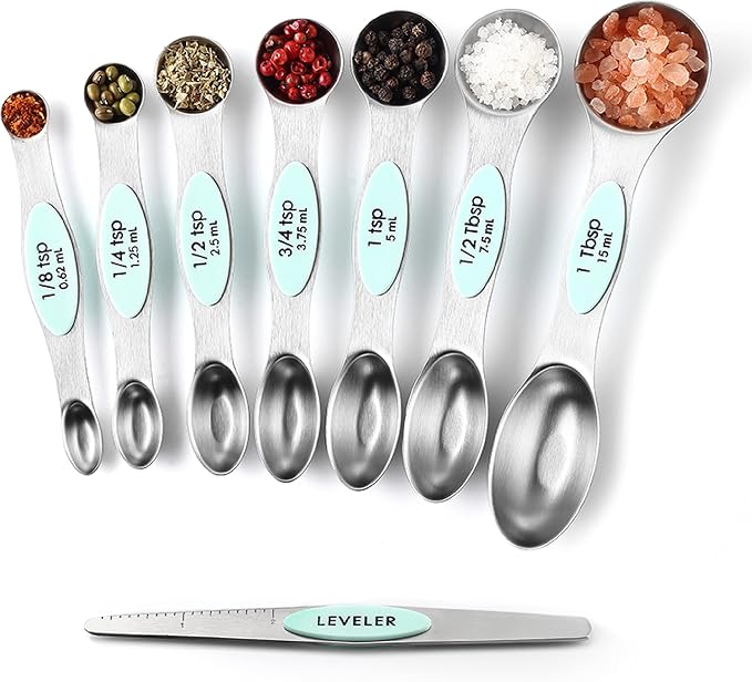 Spring Chef Stainless Steel 8 Magnetic Measuring Spoons Set, 2 Pack, Mint | Dual Sided Metal Teaspoon & Tablespoon Measuring Spoons with Leveler for Dry & Liquid Ingredients, Nesting, Dishwasher Safe - Image 9