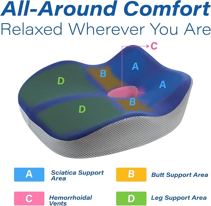 Allaboutsla Car Seat Cushion for Driving, Car Seat Pillow for Short Drivers | Ergonomic Memory Foam Seat Cushion for Pain Relief, Adult Booster Seat for Car, Butt Cushion for Car, Truck, Blue&Gray - Image 4