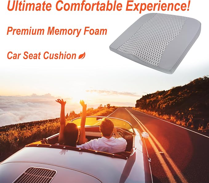 Lofty Aim Car Seat Cushion, Memory Foam Car Seat Cushions for Long Driving | Comfy Car Seat Pillow for Pain Relief, Driver Seat Cushion Adds Height, Butt Cushion for Car, Office Chair, 4D Mesh Gray - Image 2