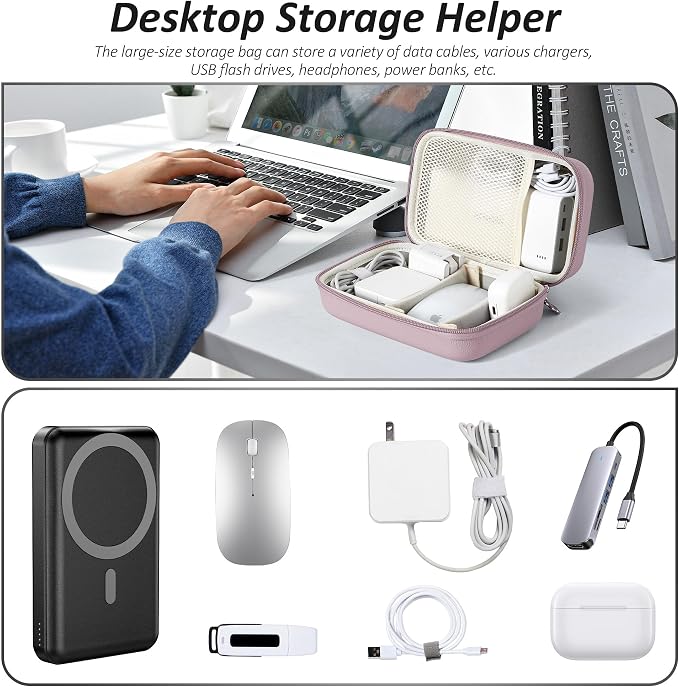 Portable Charger Case, Tech Pouch Travel Organizer, XL, Purple | Hard Shell Electronic Storage for MacBook Power Adapter, Magic Mouse, Charging Cords, Power Bank Laptop Accessories - Image 6