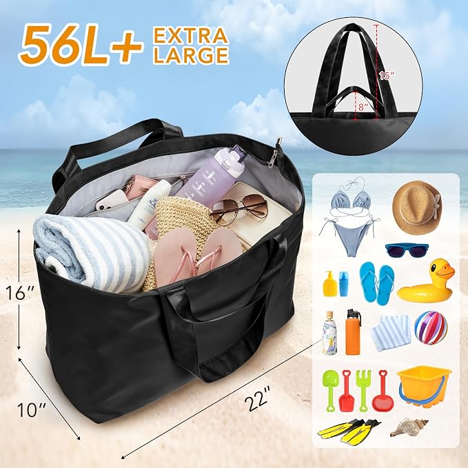 KALIDI 60L Extra Large Beach Tote Oversized Bag Zipper Utility Weekender | Anti Splash Huge Foldable Lightweight Duffle Carrier for Vacation Travel Shopping Reusable Grocery Organize - Image 5