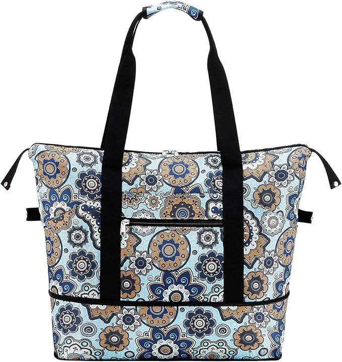 Expandable Duffel Bag for Women with Trolley Sleeve/Wet Pocket Weekender Travel Tote Large Carry On Overnight Luggage by HAWEE