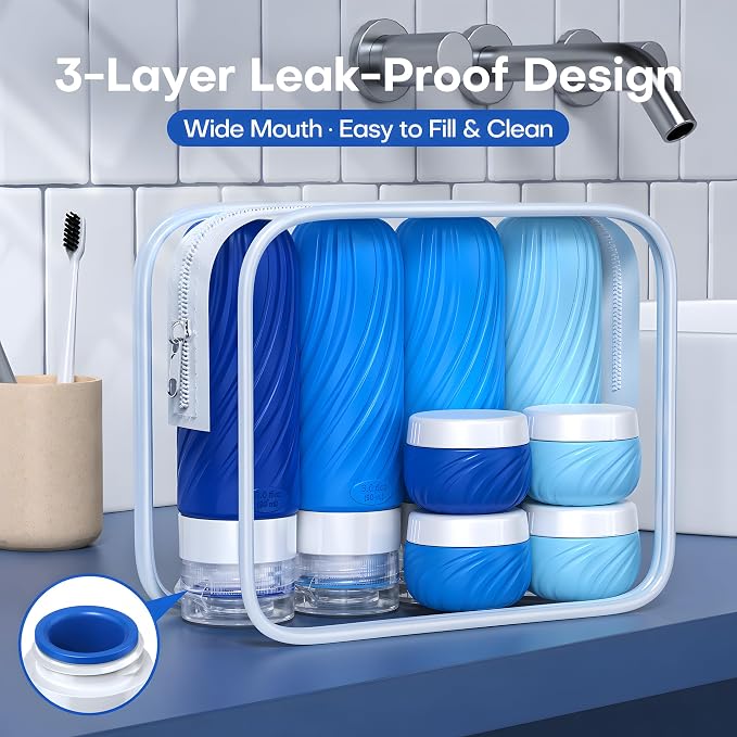 Travel Bottles for Toiletries 8 Pack: TSA Approved 3oz Leak Proof Containers - Silicone Squeezable Bottles for Shampoo Lotion - Travel Essentials for Women Men with Clear Bag - Image 5