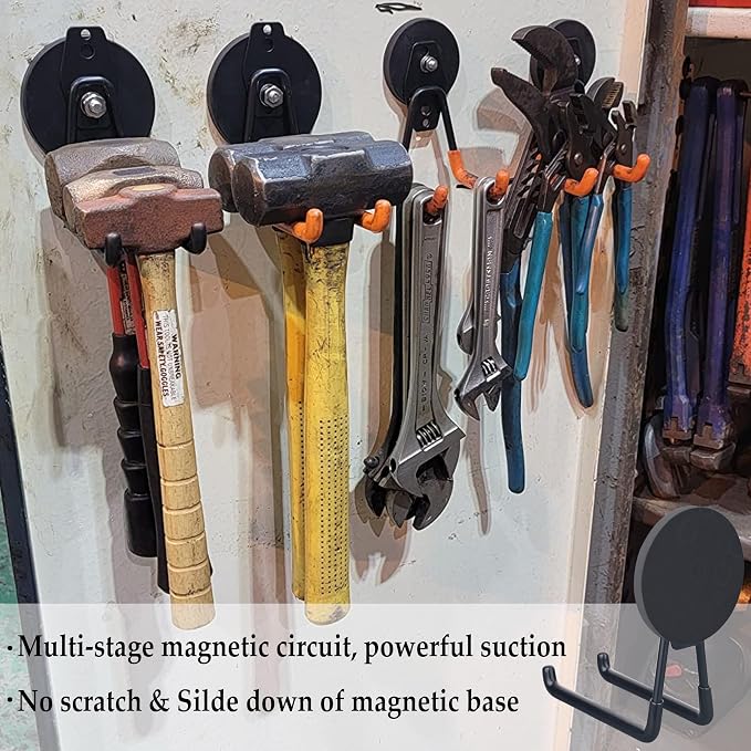 ULIBERMAGNET Strong Magnetic Hooks,Large Magnet with Hooks for Heavy Duty Tools,Jig Saw,Hose, 4 Pack Heavy Duty Magnetic Hooks for Hammer Drill,Circular Saw,Garden Tool(3.46inch/Black) - Image 3
