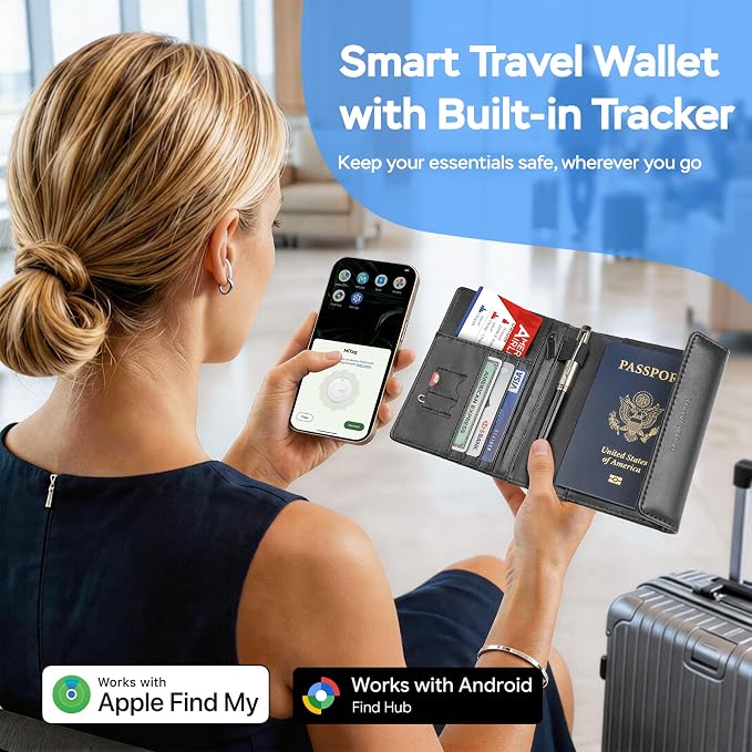 MiLi Smart Passport Holder with Bluetooth Tracker for iOS & Android | Works with Apple Find My & Google Find Hub, Leather Passport Holder for Travel, Never Lose Your Passport Again - Image 2