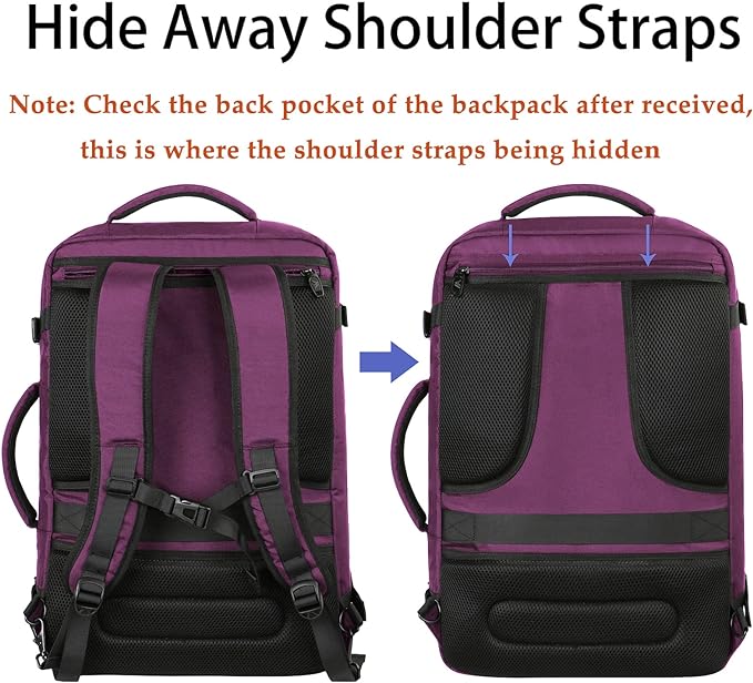MATEIN Large Purple Travel Backpack, Expandable Airplane Backpack for Women | Carry on Backpack, Casual Daypack, Hidden Shoulder Strap, Airline Approved, Gifts for Work International Trip Travelling - Image 6