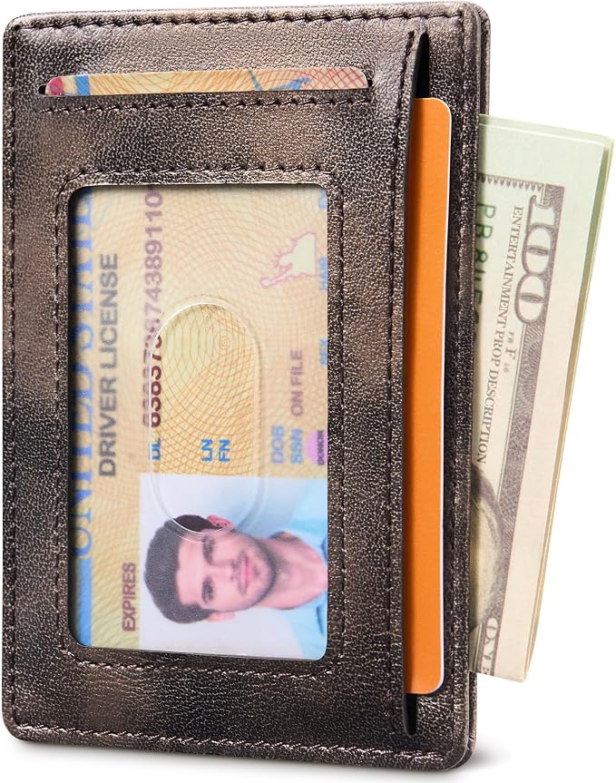 Travelambo 100% Genuine Leather Wallet for Men and Women, Slim Minimalist RFID Blocking Front Pocket Credit Card Holder with Gift Box(Galaxy Coffee) - Image 8