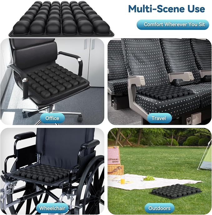 Airplane Seat Cushion for Long Flights, Inflatable Travel Seat Cushion with Built-in Pump, 36 Air Cell Portable Seat Pad, Foldable Non-Slip Cushion for Plane, Office Chair, Car, Stadium (Black) - Image 7