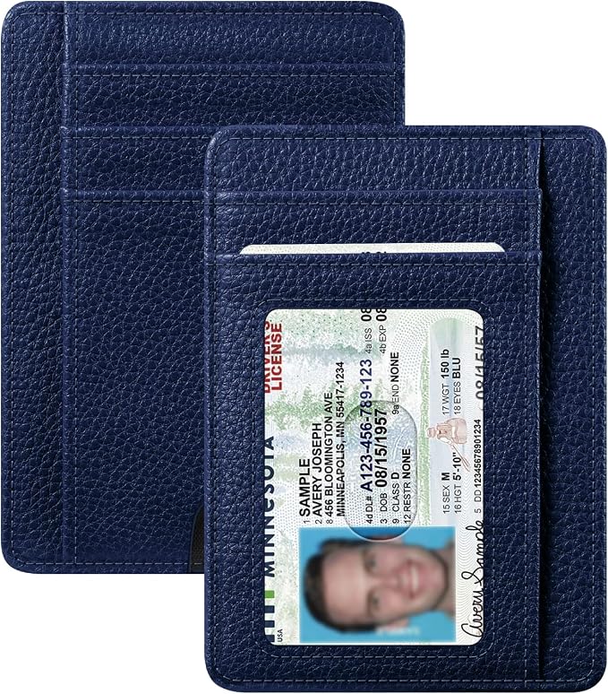 FINTIE Slim Front Pocket Wallet, RFID Blocking Credit Card Holder | Minimalist Card Cases with ID Window for Men Women, Navy by Fintie