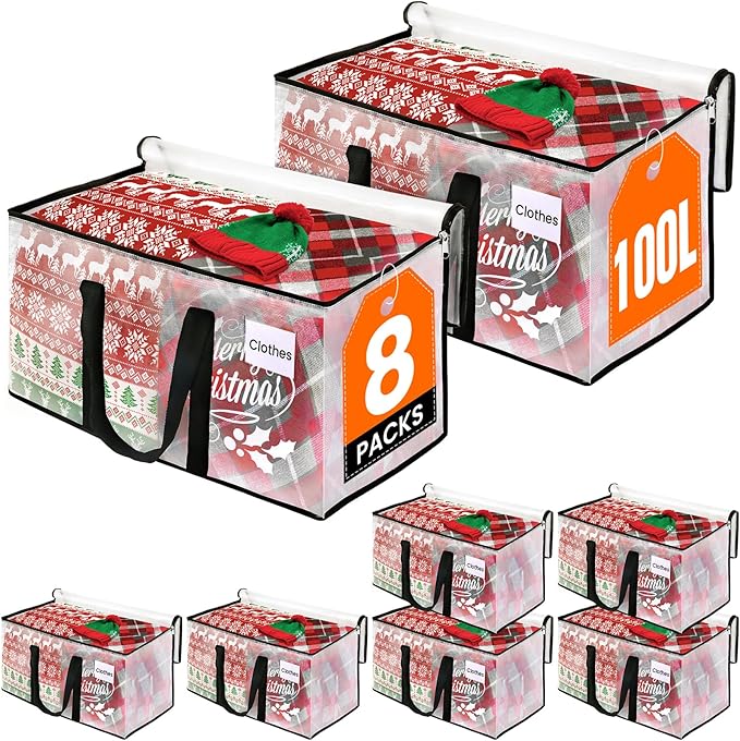RoomHacks Moving Bags, Heavy Duty Large Storage Bags, 100L, 8 Pack, Clear | Water-Resistant Packing Bags with Reinforced Handles & Dual Zippers, Foldable Storage Totes for Dorm Move & Home Organization by RoomHacks