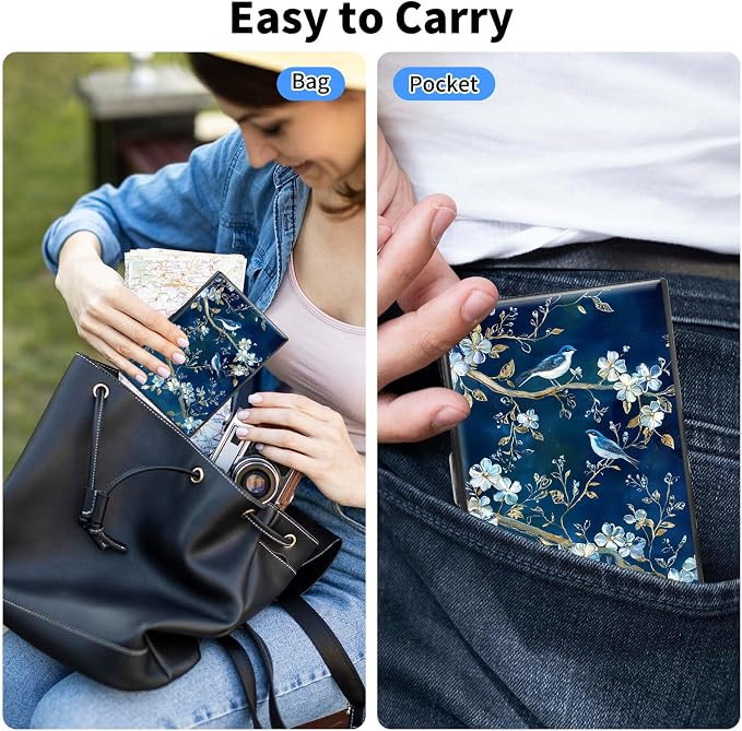 Metal Wallet,Credit Card Holder for Women Men,RFID Blocking Card Holder Wallet Mini Slim Aluminum Wallet ID Case Hard Card Case Business Card Holder Case,Blue Bird Flower - Image 4