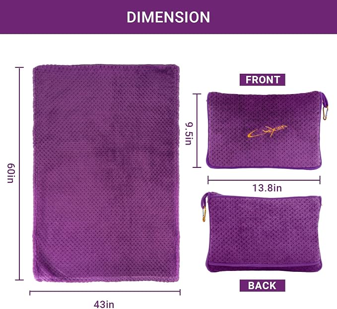 Travel Blanket Pillow-Premium Soft 2 in 1 Airplane Blanket for Long Trips Essentials with Bag Pillowcase, Hand Luggage Sleeve and Backpack Clip (Violet) - Image 4