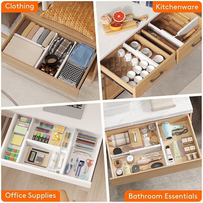 Lifewit 4" High Upgrade Drawer Divider, Adjustable Drawer Organizer Clothes | 13.5"-22" Expandable Plastic Drawer Separator for Dresser, Kitchen, Closet, Nursery, Office Organization & Storage, 8 Pack - Image 8