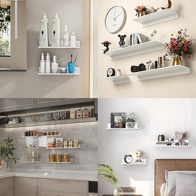 HNVNER Adhesive Floating Shelves for Wall 2 Pack, Metal Shower Shelf 40cm | White Bathroom Wall Shelf, Screw/No Drilling, Renter-friendly, Rustproof & Waterproof, Supports 5kg, Wall Storage Decoration - Image 7