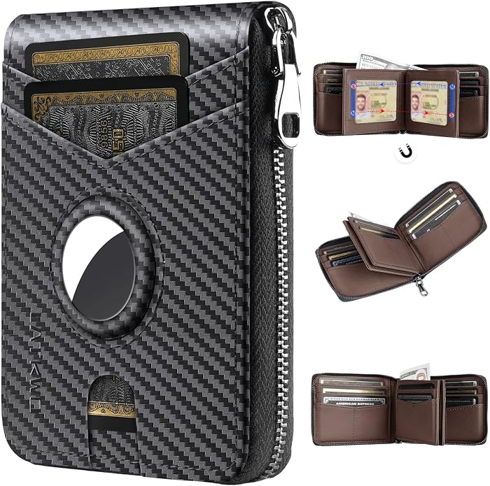 Men’s RFID Blocking Zipper Large Dimensions Wallet with 2 ID Windows - Large Capacity Design, 13 Credit Card Slots by LATKWO