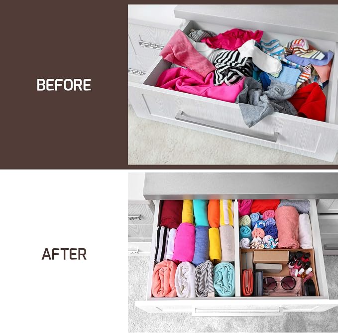 6-Pack Drawer Dividers 2.6-Inch High Dresser Organizer 16 to 22 Inch, White | Bamboo, Spring Loaded, No Tools Needed, Fits Wide Drawers for Socks, Clothes, Utensils, Bedroom, Bathroom, Kitchen, Office - Image 4
