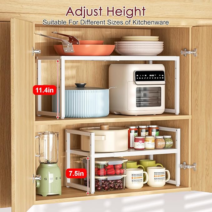 Expandable Kitchen Storage Shelves,100LBS Heavy Duty Metal Shelving Unit For Pot Pans Appliance,Adjustable White Small Shelf Rack Organizer For Kitchen Countertop Under Cabinet Closet Garage Pantry - Image 5