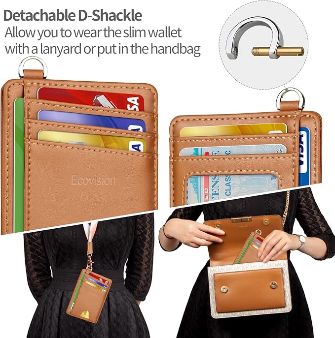 Slim Minimalist Front Pocket Wallet, RFID Blocking Credit Card Holder Wallet with Detachable D-Shackle for Men Women - Image 3