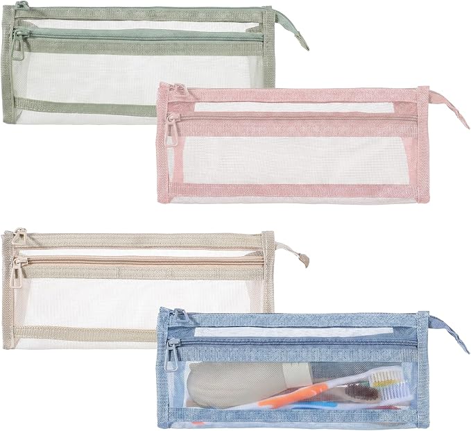 4 Pcs Mesh Toothbrush Travel Bag, 8.6 X 3.9 Inch Portable Mesh Toothbrush Pouch With Zipper, 4 Colors Square Tooth Brush Bag For Storage Toothbrushes,Toothpastes,Makeup Brushes,Pencil by Unknown