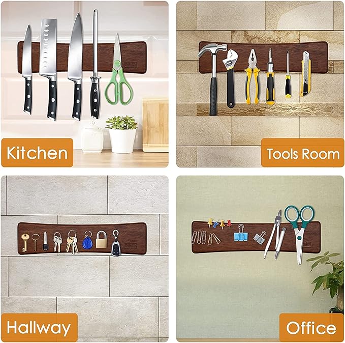 HOSHANHO Knife Magnetic Strip, Acacia Wood Powerful Magnetic Knife Holder | Magnetic Knife Holder for Wall 10 Inch Use as Magnetic Tool Organizer, Home Utensil Organizer, Ideal Cooking Gift for Chef - Image 6