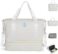 Geestock Travel Duffle Bag - Weekender Overnight Bags for Women, White | Travel Bag with Expandable Shoe Compartment & Trolley Sleeve, Lightweight Carry On Bag with Drawstring Storage Pouch for Trip by Geestock