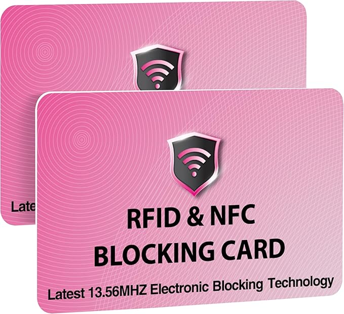 SaiTech IT 2 Pack RFID Blocking Card for Credit Debit ID Card, Pink | Slim Anti-Theft Contactless NFC RFID Blocker Protector, Easily Fit into Wallet and Purse, for Men & Women by SaiTechIT