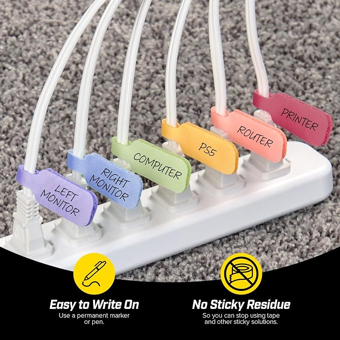Wrap-It Storage Cable Labels - Medium, Macaron (30-Pack) | Write On Cord Tags for Wire Management and Identification - Image 2