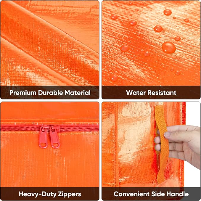 BALEINE 8-Pack Oversized Moving Bags with Reinforced Handles, Heavy-Duty Storage Tote for Clothes, Moving Supplies (Orange, 8-Pack) - Image 7