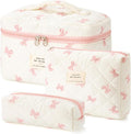 HBselect Quilted Makeup Bag, 3Pcs Cotton Large Travel Makeup Bags Organizer | Cute Floral Make up Bag Cosmetic Bag Toiletry Bag for Women Girls, Makeup Pouch for Skincare, Brushes & Travel Essentials by HBselect