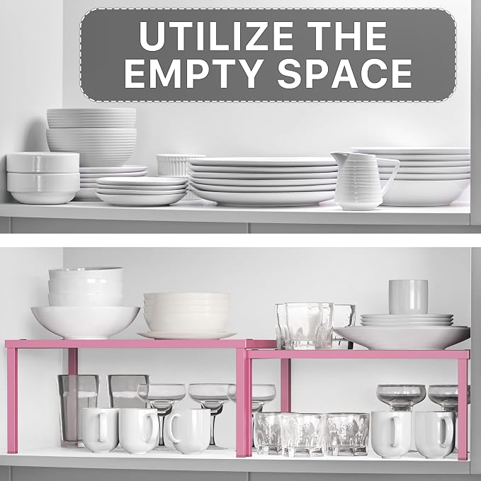 Simple Houseware Expandable Stackable Kitchen Counter Shelf Organizer, Pink, Metal Top, 11.25 in L x 7.9 in W x 5.4 in H | Expandable & Stackable 9" D x 12.75" W x 5.9" H - Image 5