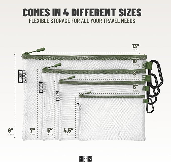 Air Production Multi-Size Clear Zipper Pouch (4-Pack) – Cable Organizer & Travel Gear Bag for Electronics, Camera Accessories, Tool Pouch & Small Tech Storage (Ranger Green) - Image 2