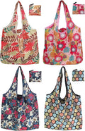Cute Reusable Grocery Bags, 4 Pack (50Lbs Capacity) - Foldable & Washable Market Totes, Bulk Cloth Bags for Shopping, Travel, Storage, or as Reusable Gift Bags for Women by NewOpportunityInLivingKindly
