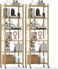 DEANIC 6-Shelf Folding Bookcase with Wheels, Heavy Duty Storage Shelves, Freestanding Metal Wire Shelving Unit for Living Room, Office, Kitchen, Basement, Pantry (Gold 2 Pack) by ShowNow