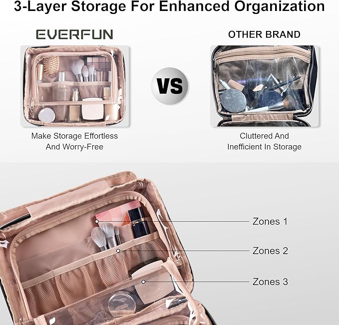 Everfun Travel Toiletry Bag with Hanging Hook and Leakproof Wet/Dry Compartments, Large Capacity Makeup Cosmetic Organizer for Women, 12x9x4.5 Inch, Muted Green - Image 3