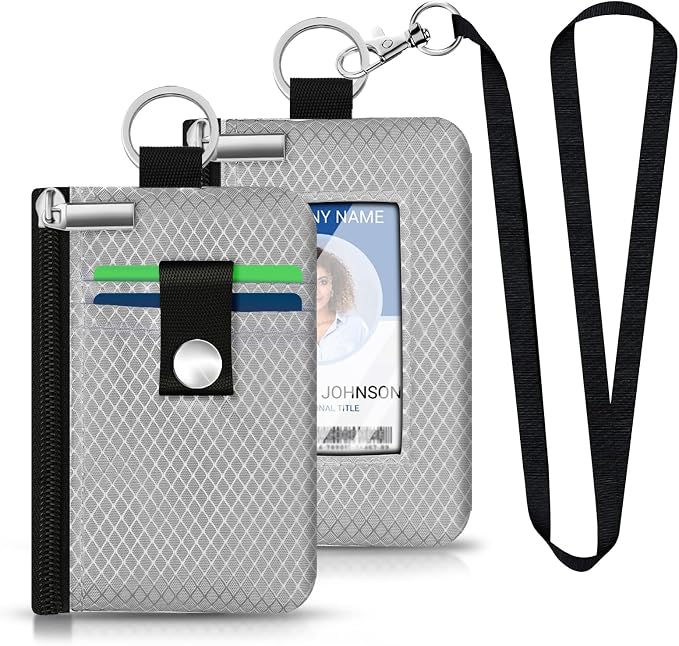 Minimalist RFID Blocking Small Wallet with ID Window,WaterResistant Zip Id Case Wallet with Lanyard Keychain for Cards,Cash,Travel,Women,Men (Light gray) - Image 6